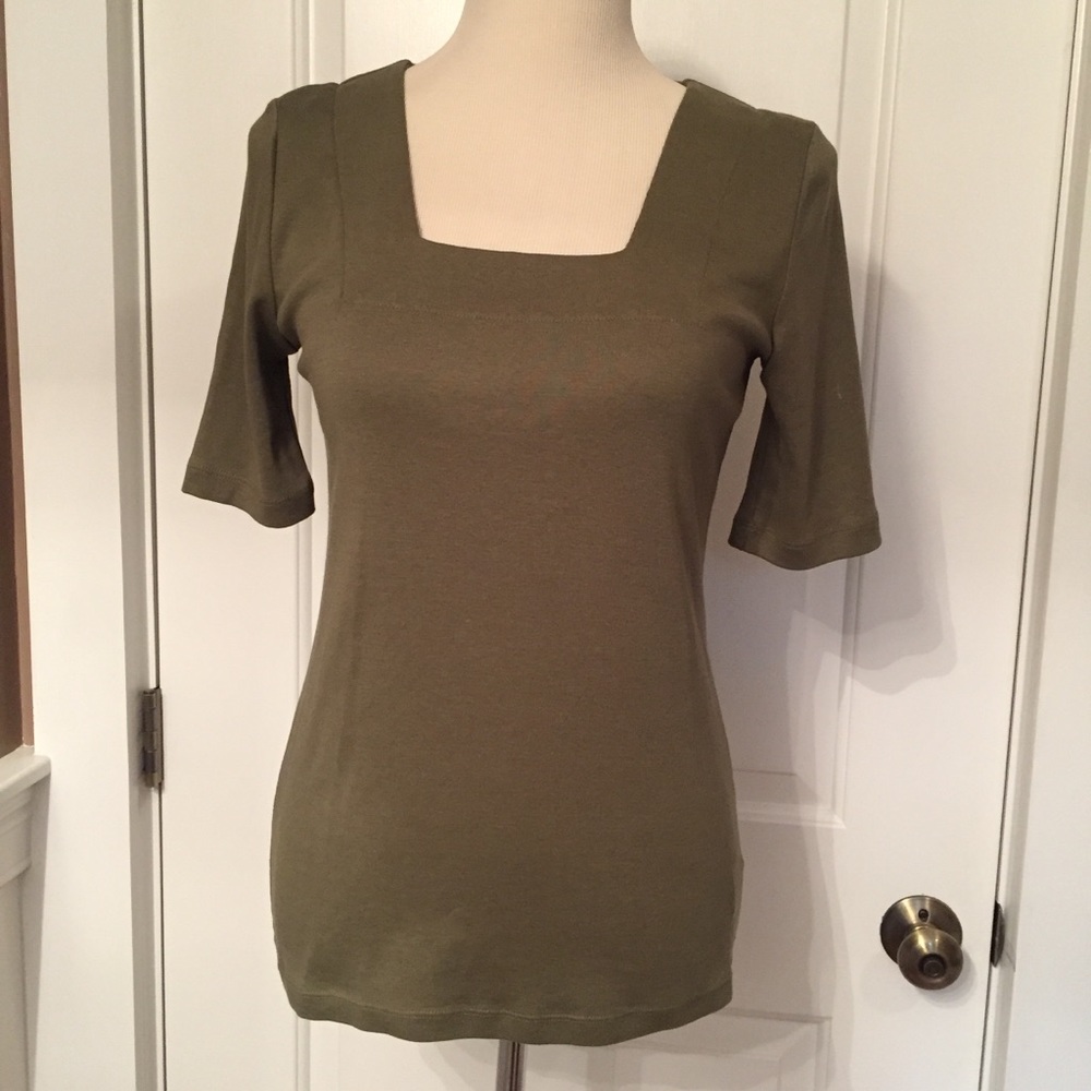 NEW JONES NEW YORK TOP TEE SHIRT SHORT SLEEVE GREEN SQUARE NECK SIZE SMALL S